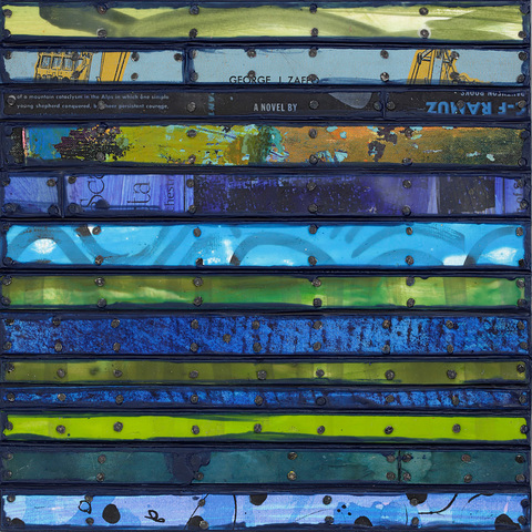 A Novel By George Paintings: Running Stitch Series Painted paper and cardboard, book parts, record album parts, patinated metal, tacks, encaustic on birch panel