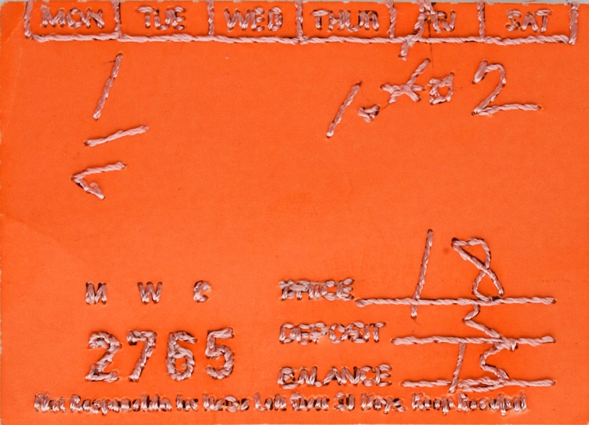 Monochromatic Element No. 8 Nicola Ginzel THREAD Monochromatic Fragments paper shoe repair ticket, thread