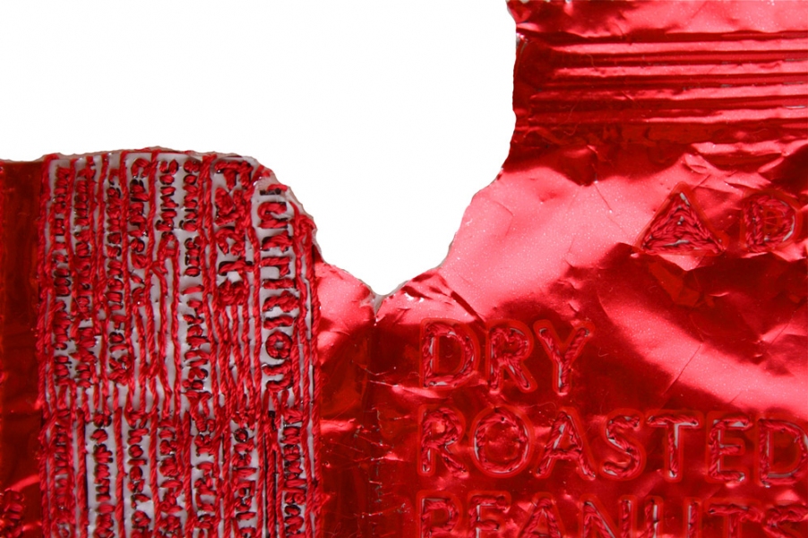Monochramtic Element No.15 DETAIL Nicola Ginzel THREAD Monochromatic Fragments wrapper, thread, fabirc for backing