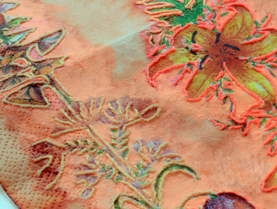 DETAIL Nicola Ginzel THREAD Fluorescent Fragments - 2014 - continued embroidered commercially printed paper napkin, ink, Gel Roller Pen