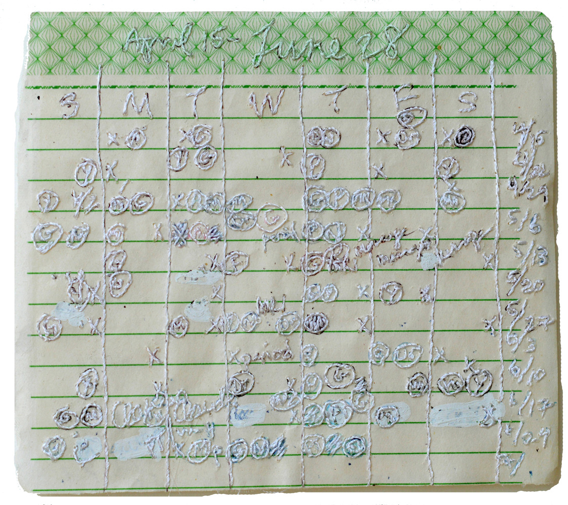 Monochromatic Fragment No.9 — Schedule Nicola Ginzel Selected FLATWORK Installations hand written schedule, embroidered with thread by hand