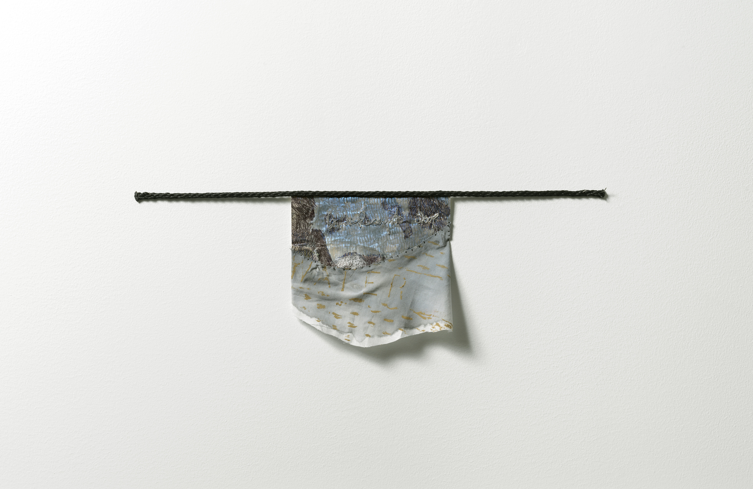 Butterfly Diptych - Left Nicola Ginzel ARTWORK overview embroidered envelope by hand, luminescent water color, ink, oil frottage on cotton, nylon twine