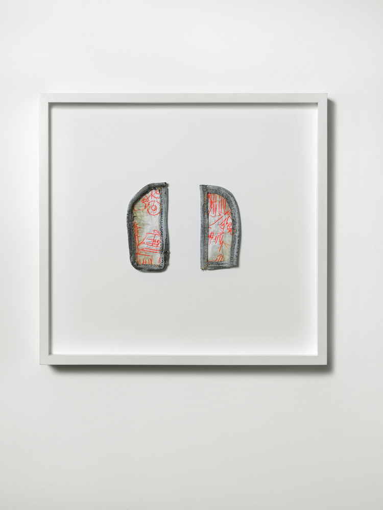 Soul Piece Fragment: Protected by Samsonite Bag Nicola Ginzel ARTWORK overview Thread, paper, cloth, pleather trim, BEVA archival backing