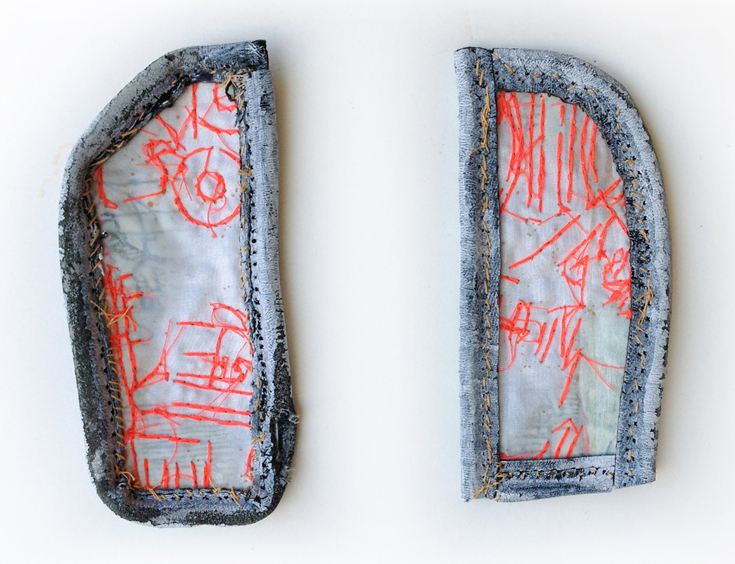 Soul Piece Fragment: Protected by Samsonite Bag Nicola Ginzel ARTWORK overview Thread, paper, cloth, pleather trim, BEVA archival backing