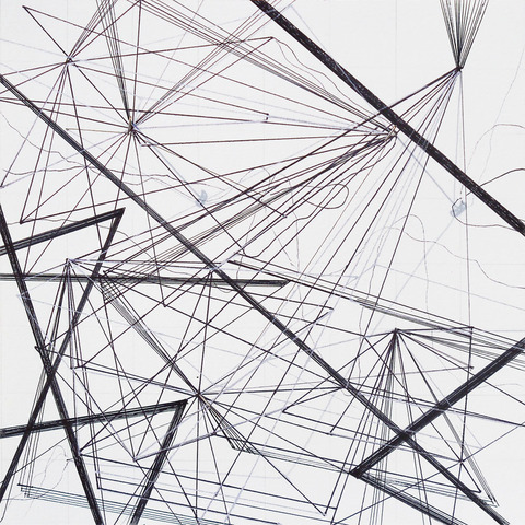 Time Lines (Anchors) No 17, 185 Minutes Time Lines. (Anchors). 2015- 17. Thread, pins, ink on paper