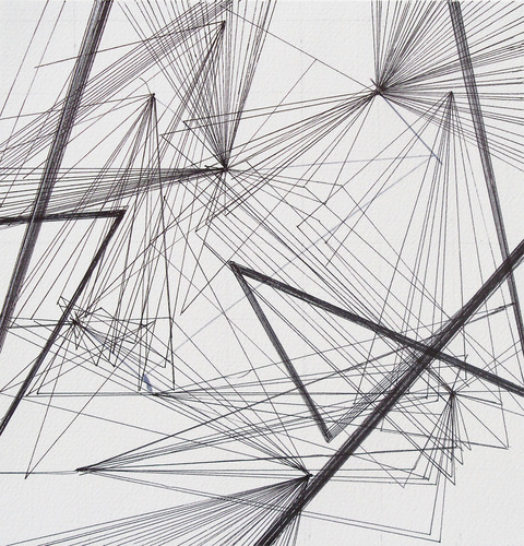 Time Lines (Anchors) No 16, 285 Minutes Time Lines. (Anchors). 2015- 17. Thread, pins, ink on paper