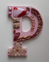 Patricia Rockwood Mosaics: Panels Resin letter, ceramic tile, beads, glass gems, millefiori