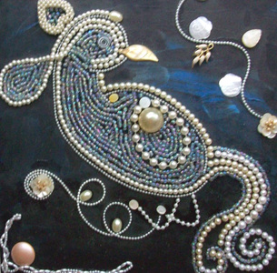 Patricia Rockwood Mosaics: Panels Pearls, beads, found objects, on wood