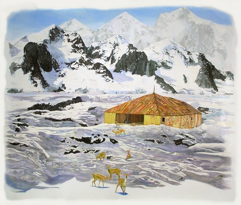 Beneath a Cloudless sky, the Wind at Their Backs Patte Loper Antarctica acrylic and oil on paper