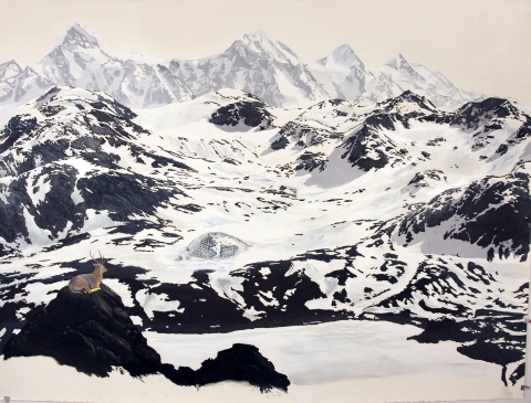 We had Pierced the Veneer of Outside Things Patte Loper Antarctica acrylic and oil on paper