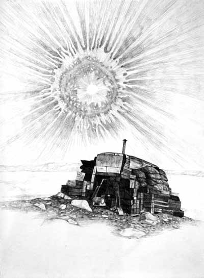 Improvised Hut Series Patte Loper Antarctica graphite on paper