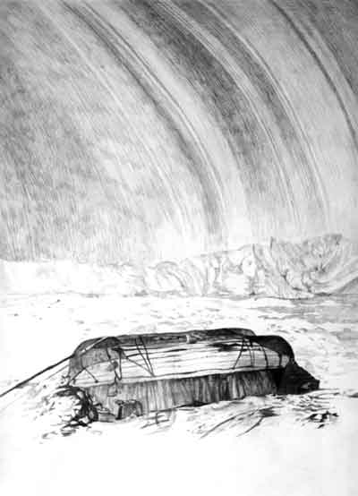 Improvised Hut Series Patte Loper Antarctica graphite on paper