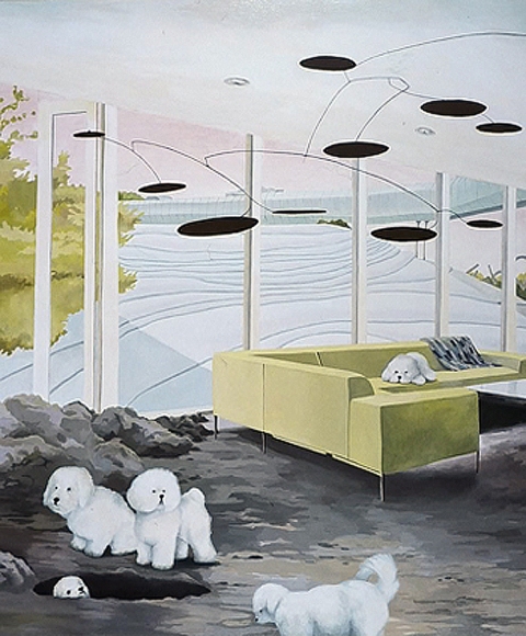 Bichon Frise Room Patte Loper When Animals Build oil on canvas on panel