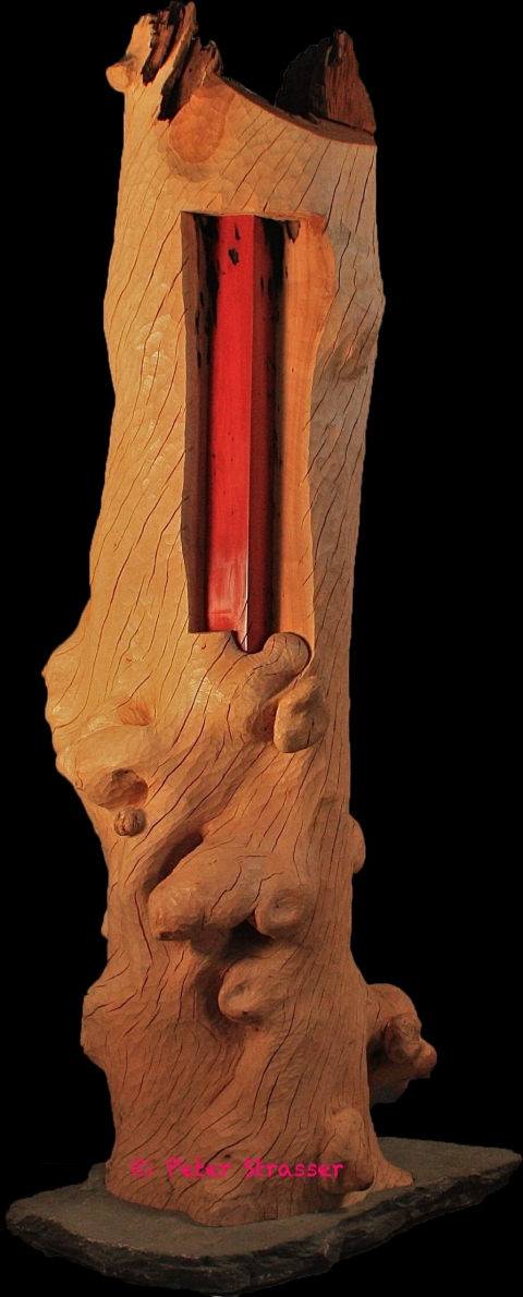 Big Red Large Wooden Sculptures Wood Timber & Stone Slab