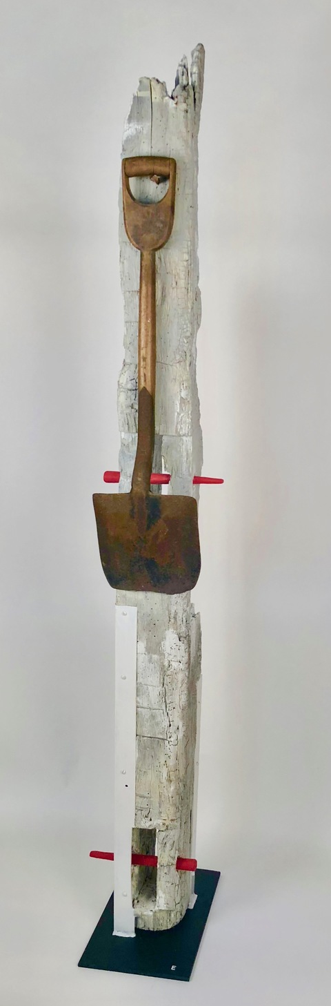 Ghost Beam #2 Assembled Sculptures Old wooden barn beam, paint (white stain & red japan color) and metal
