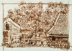 Philip Sugden, Artist Travel Journal Sketches Sepia Ink on Paper. Drawn on location