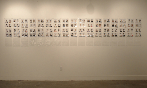 Camera Obscura installation view Lucas Michael Camera Obscura 136 Fuji instant color prints, archival sleeves, mounted on wall