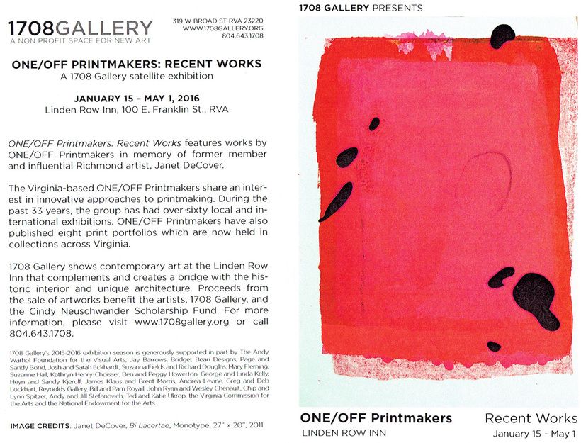 ONE/OFF Printmakers: Recent Works R A N D Y T O Y News @ Linden Row Inn