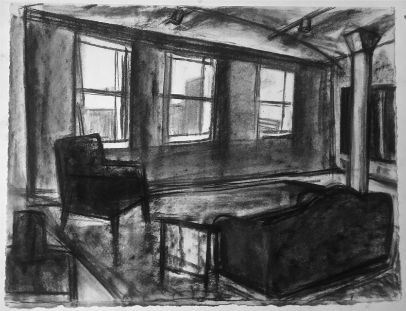 Robert G. Edelman        Art Consultant/Writer/Independent Curator     Interiors  Charcoal on paper