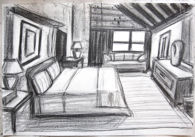 Robert G. Edelman        Art Consultant/Writer/Independent Curator     Interiors  charcoal. graphite on paper