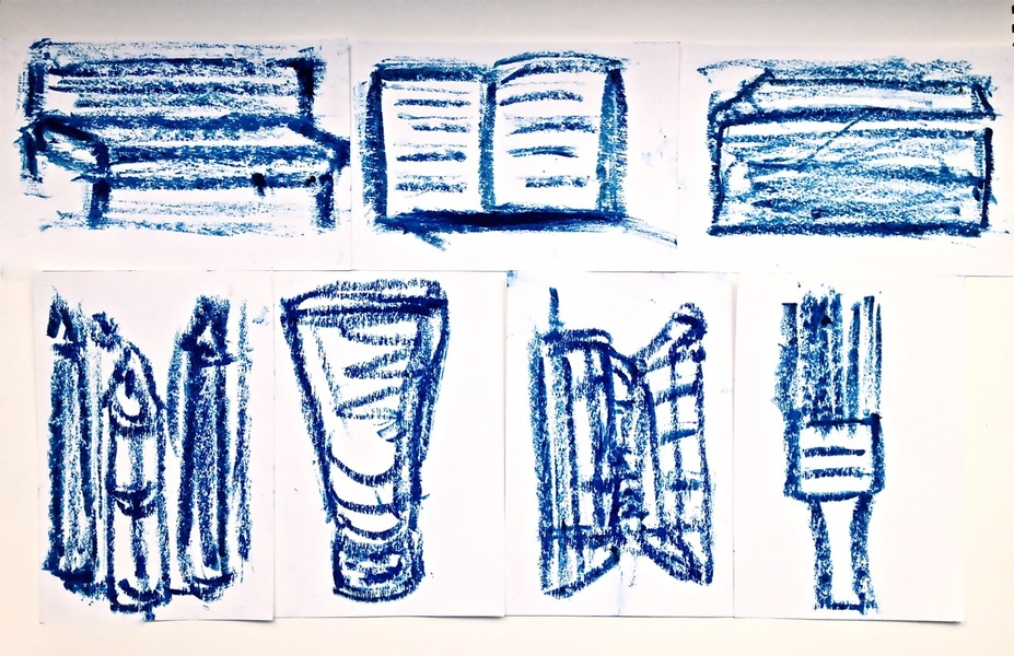 Melange in Blue Robert G. Edelman Art Consultant/Writer/Independent Curator Works on paper Oil Stick on 7 cards, mounted on paper
