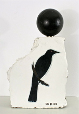 ROBERT PETERSEN 2012-2013 photo transfer, colored pencil, and wooden ball on cinder block