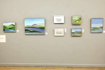 Virginia O. Roeder Exhibition Installations / flyers Wall One (of three): showing 5 paintings and 2 mono-prints