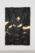 RYAN SARTIN Paintings Trash bag on gold spandex and Mylar