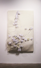 RYAN SARTIN Paintings Silk flowers and soil on bed sheet