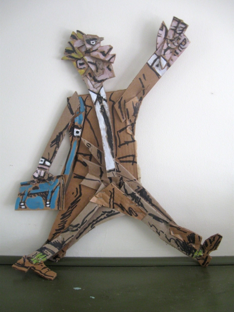 Walking Man Cardboard, Wood and Stone cardboard and paint