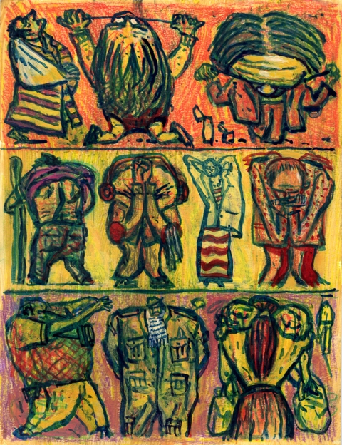 Sidewalk Saints Paintings On Paper mixed media