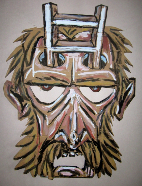 Ladder Head Cardboard, Wood and Stone carddboard and paint