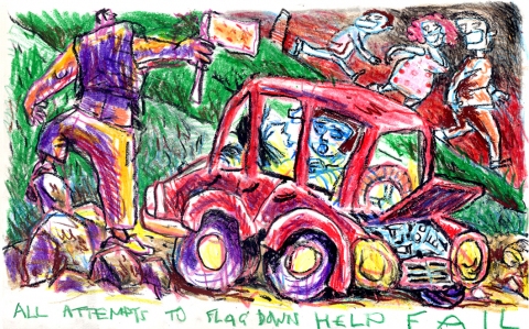 Attempts to Flag Down Help Fail Narratives of the Bruxist Collective crayons