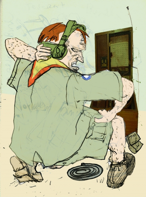 Radio Operator Drawing, photography and Print pencil and photoshop