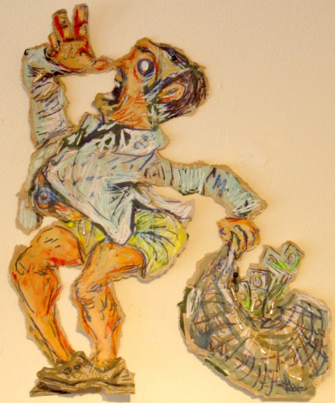 Cock A Snook Cardboard, Wood and Stone cardboard and crayon