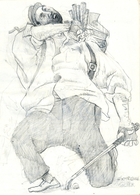 Extreme Golfer Drawing, photography and Print