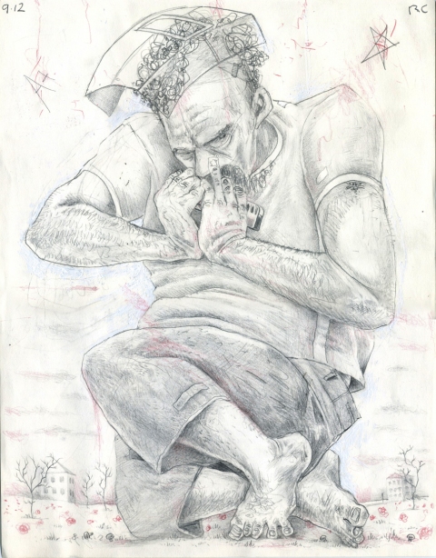 Harmonica Player Drawing, photography and Print pencil, crayon, white out