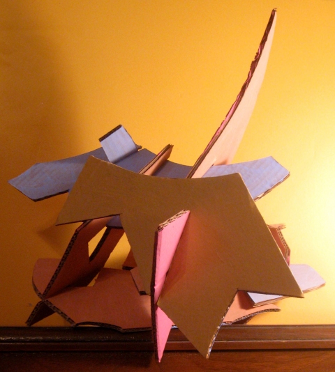 Slot Sculpture (3) Cardboard, Wood and Stone cardboard/paint