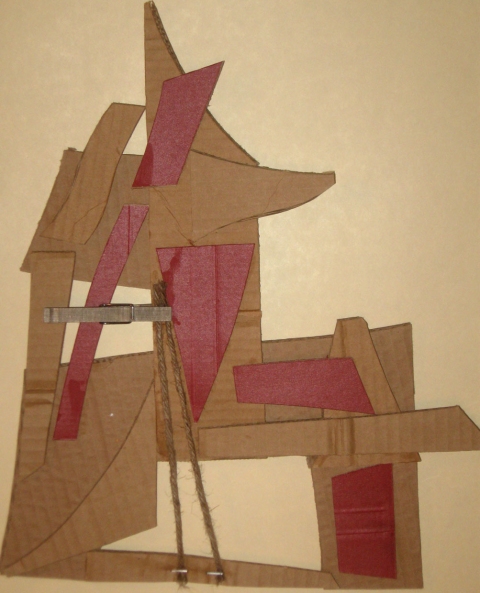 Head (Red) Cardboard, Wood and Stone cardboard/paint