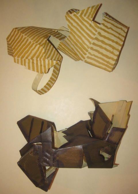 Serial Shoes 1 (For AM) Cardboard, Wood and Stone cardboard/paint