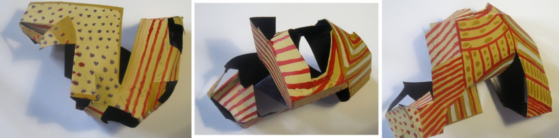 Shoe 3 (3 views) Cardboard, Wood and Stone cereal boxes/paint