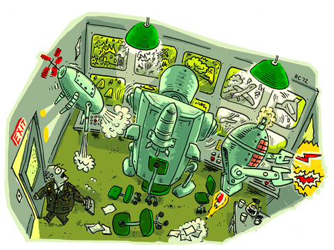 Human Rights Watch: Killer Robots (color version) Published Illustration
