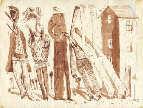 Early Row Archives Sepia ink on lined paper