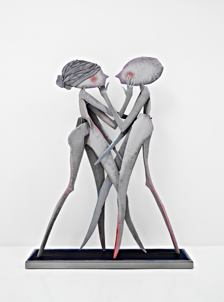 Couple RYAN JOHNSON Work Medical casting tape, acrylic paint, plywood, cedar, linen, synthetic clay, rebar, aluminum