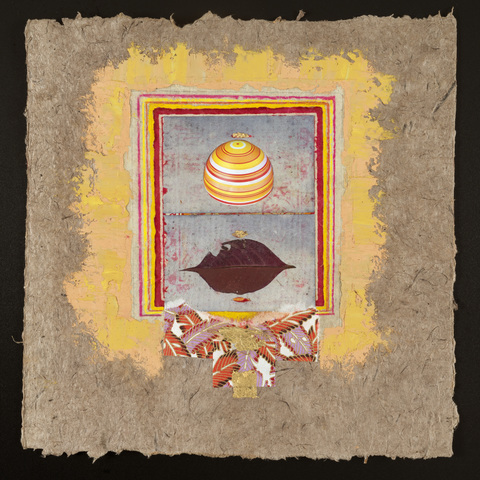 Untitled 4 Recent Paintings Collage, oil, cold wax on handmade bark paper from Nepal.