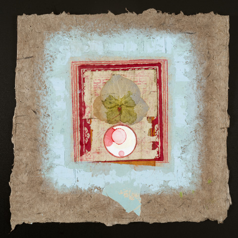 Untitled 3 Recent Paintings Collage, oil, cold wax on handmade bark paper from Nepal.