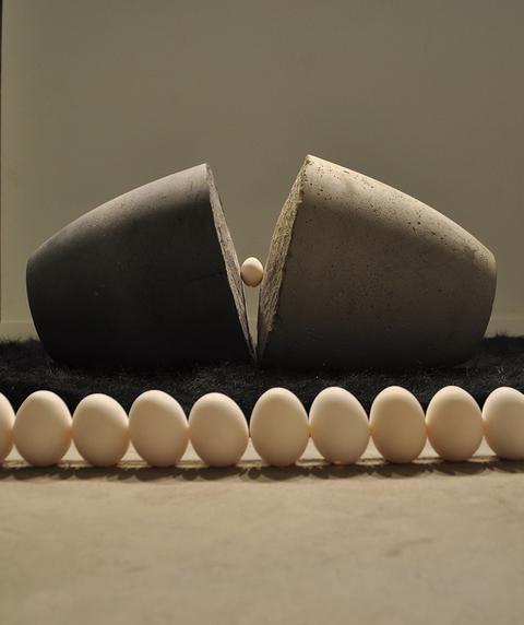 Cosmic Egg Cosmic Egg Cement (1 Cement Mix Dyed Charcoal), Black Faux Fur, 12 Hollowed Out Egg Shells