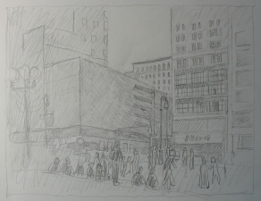 Sam Thurston 14th Street painting and studies pencil