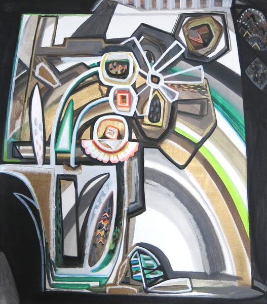 Greenhouse Sarah Bedford Recent Work Acrylic and Spray paint and Fabric on Canvas