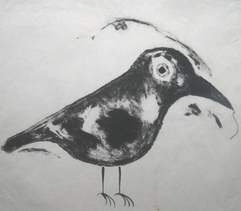 Untitled (Crow) Recent Carborundum collagraph, monoprint, and thread